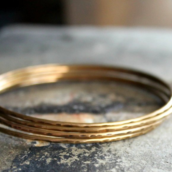 Hammered Gold Brass Bangle Bracelets, Metalwork Jewelry, Boho Bangles - Picture 5 of 5